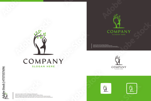 yoga nature logo , tree branch , relax , logo design vector.