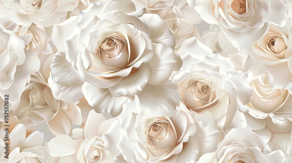 a seamless background graced by pristine white roses, radiating tranquility and purity in their ethereal beauty. SEAMLESS PATTERN a seamless background graced by pristine white roses, radiating tranquility and purity in their ethereal beauty. SEAMLESS PATTERN