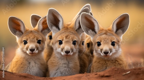 Kangaroo Encounter Inquisitive Group Hopping Together photo