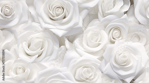 a seamless background graced by pristine white roses, radiating tranquility and purity in their ethereal beauty. SEAMLESS PATTERN