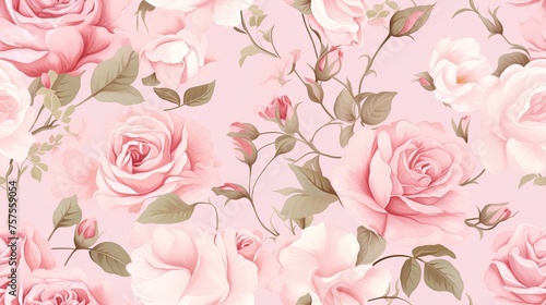 a seamless background embellished with delicate pink roses, evoking feelings of grace and charm. SEAMLESS PATTERN