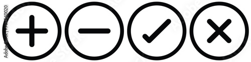 Plus Minus Icon, Round plus sign and minus sign icon set. Vector. collection of plus minus icons