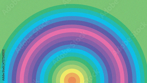 Lush Green Background with Colorful Rainbow Arcs, a lively green background on which vivid rainbow-colored arcs layer to form a harmonious and energizing visual that is reminiscent of spring vitality.