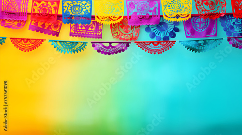 Papel picado hanging in the air ready for the Cinco de Mayo celebration © Anna
