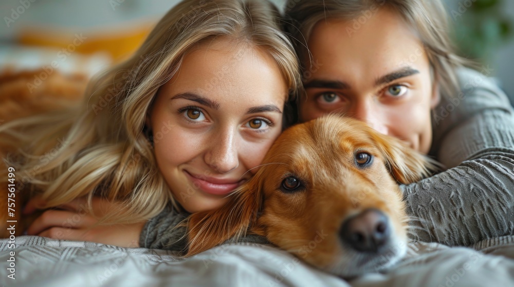 happy people at home with favorite pet , love and friendship of human and animal pragma happy people at home with favorite pet , love and friendship of human and animal pragma