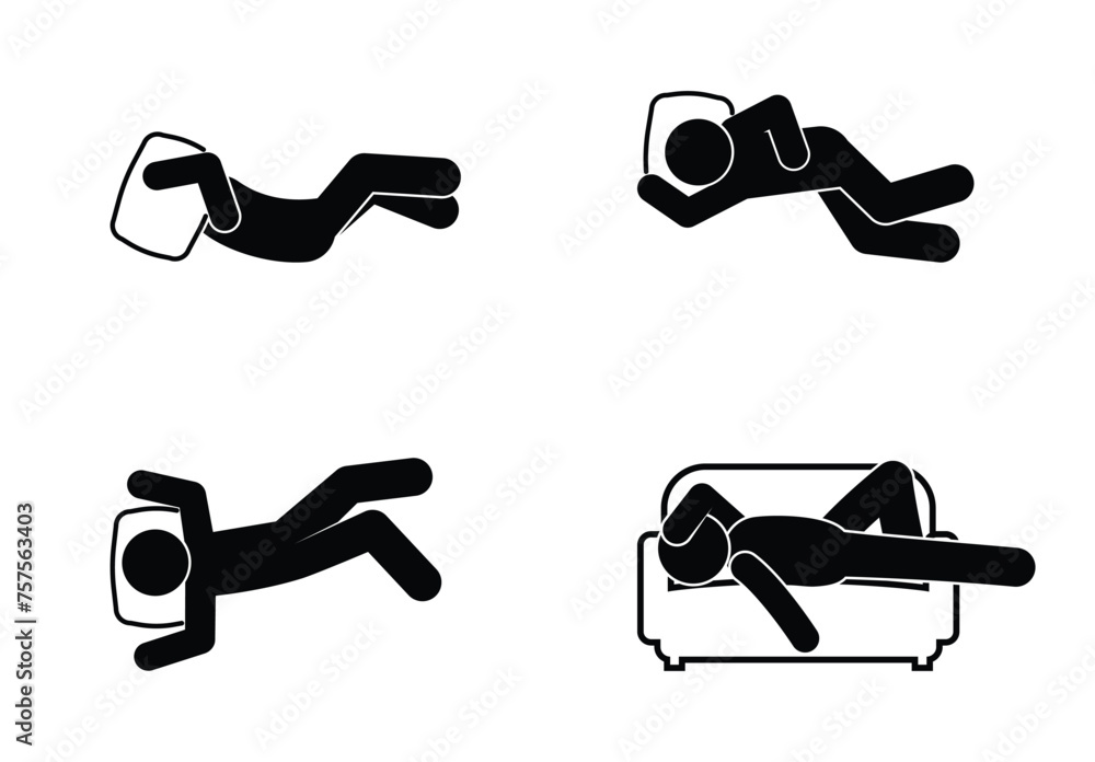 sleeping people icon, stick figure people, set of sleeping poses sleeping people icon, stick figure people, set of sleeping poses