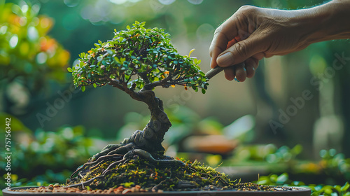 A person sculpting a bonsai tree, symbolizing patience and attention to detail in business processes photo