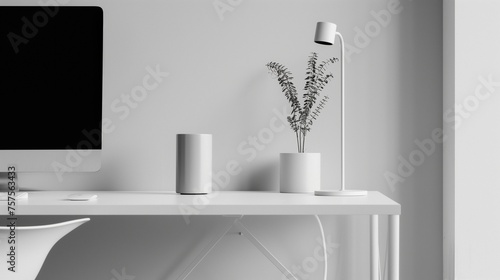 Office design all in white in minimalist style