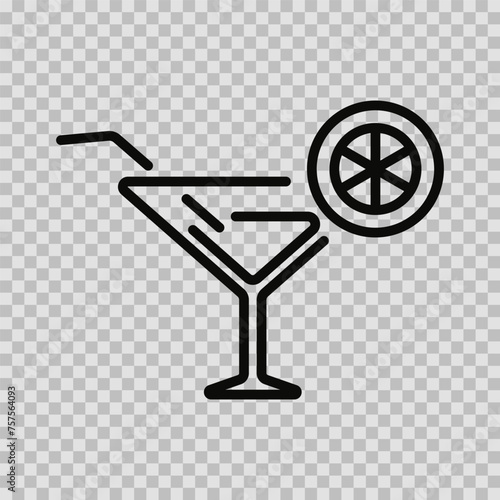 Cocktail icon vector editable stroke, line symbol, Cocktail sign outline on transparent background.