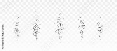 Bubbles underwater texture isolated on transparent background. Vector fizzy air, gas or oxygen under water. Realistic champagne drink, soda effect templates set photo