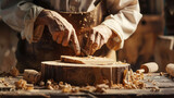 A person sculpting a piece of wood, symbolizing shaping and molding of business ideas