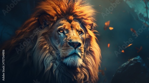 Golden-Maned Majesty Majestic Lion with a Golden Mane Isolated on a Dark Background