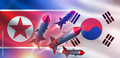 Military missiles. Flags of...