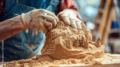 A person sculpting a sand sculpture, symbolizing temporary nature and adaptability in business operations photo