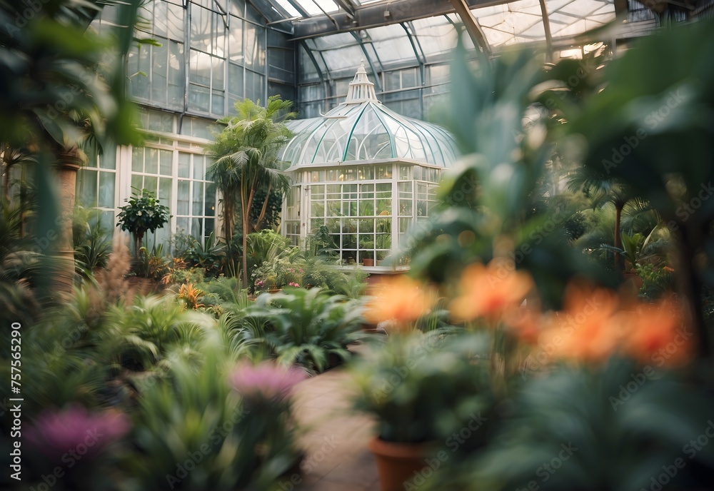 Blurred image of a botanical conservatory, generative AI Blurred image of a botanical conservatory, generative AI