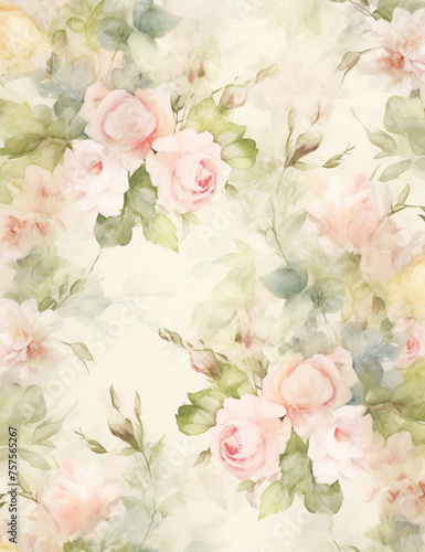 Elegant Floral Digital paper, scrapbook paper, junk journal, shabby chic, red, pink, green and beige colors, roses flowers