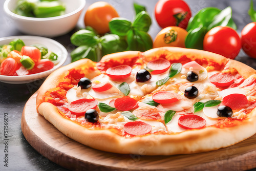 beautiful delicious pizza close-up. generate ai