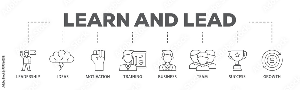 Learn and lead banner web icon illustration concept with icon of leadership, ideas, motivation, training, business, team, success, and growth icon live stroke and easy to edit Learn and lead banner web icon illustration concept with icon of leadership, ideas, motivation, training, business, team, success, and growth icon live stroke and easy to edit