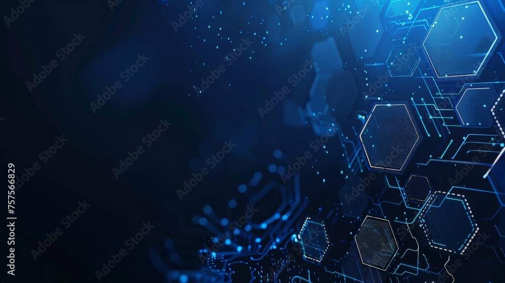 Abstract futuristic hexagons and circuit board, high computer technology, innovation communication concept.