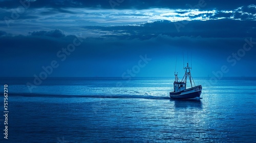 Bleu Fishing boat heading out to the ocean in the early morning
