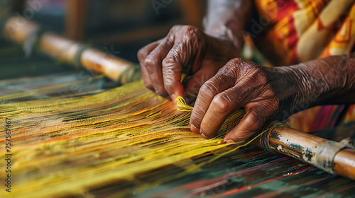 A person weaving a fabric, representing interconnectedness and interdependence in business operations photo