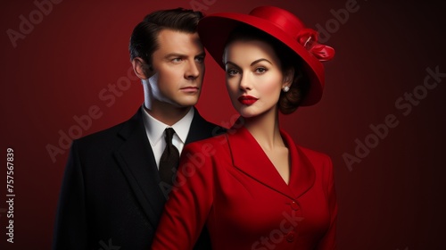 Silver Screen Style Duo Dressed in Vintage Hollywood Glamour Attire with Grace