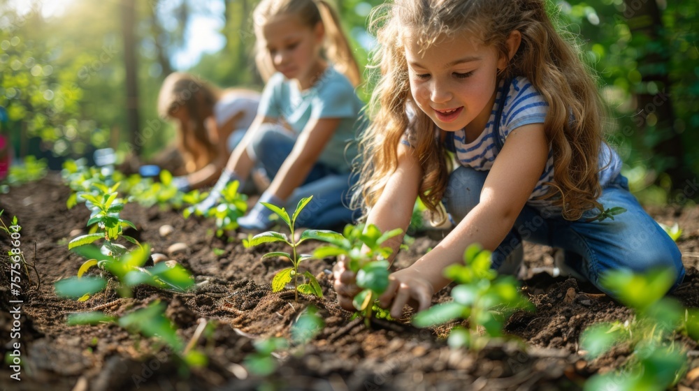 The World Environment Day activities in a local community, where families are planting trees and cleaning up parks, illustrating a collective effort towards environmental conservation 
