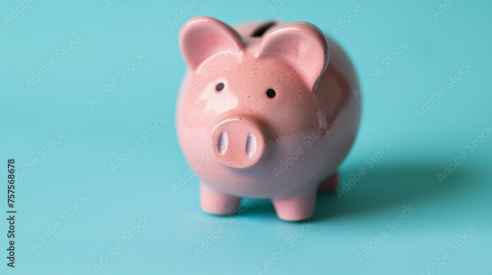 Piggy bank on blue background. Soft focus Piggy bank on blue background. Soft focus