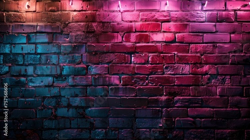 Brick wall  background  neon light - generative ai