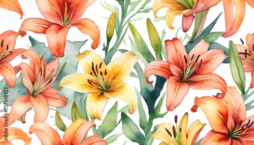 Hand drawn lily floral seamless pattern