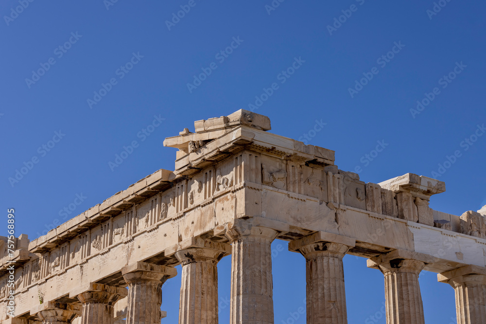 Acropolis of Athens, details of Parthenon portico, Athens, Greece.