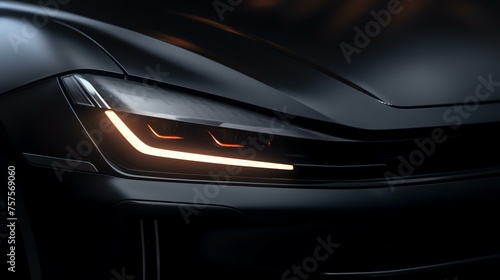 Close-Up of Black Luxury Car's Headlights