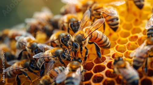 Worker Honey bees are busy bringing pollen and nectar to the hive while others build and maintain the structure. The comb inside is built in sheets with the leading edge forming a graceful curve