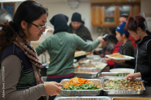 Volunteers serving food at community shelter