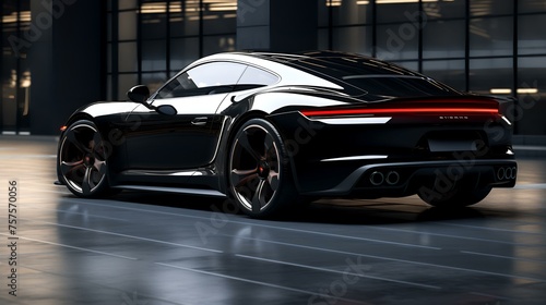 3D Render: Black Sports Car on Dark Background