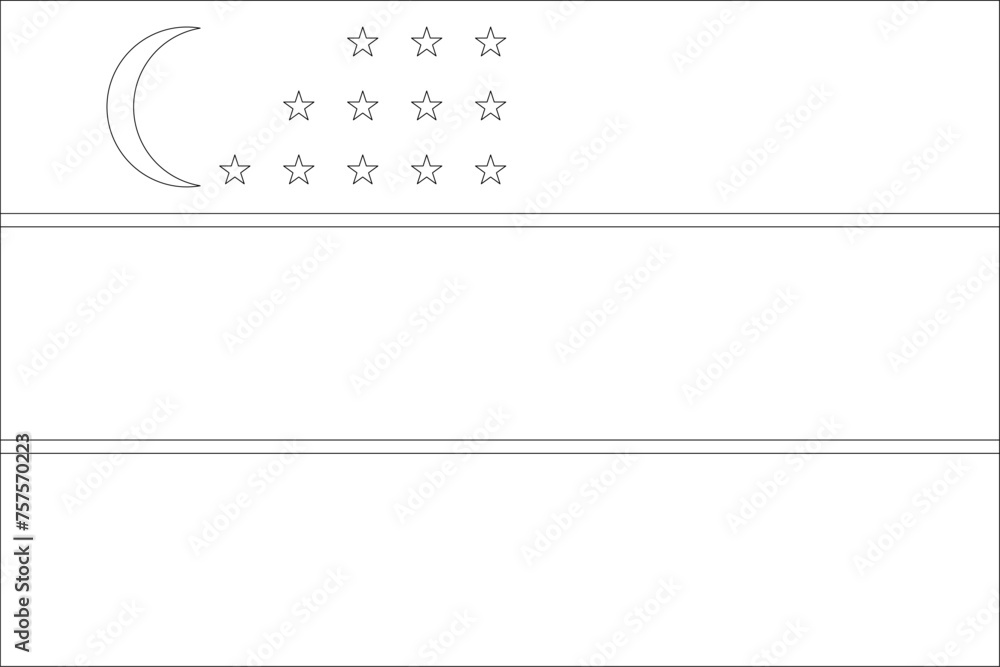 Uzbekistan flag - thin black vector outline wireframe isolated on white background. Ready for colouring.