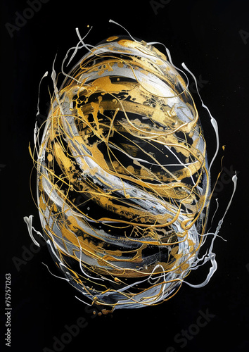Easter Elegance: Abstract Stroke of a Golden Easter Egg on a Black Background.