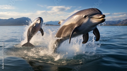 Joyful Pod Playful Group of Dolphins Leaping and Playing