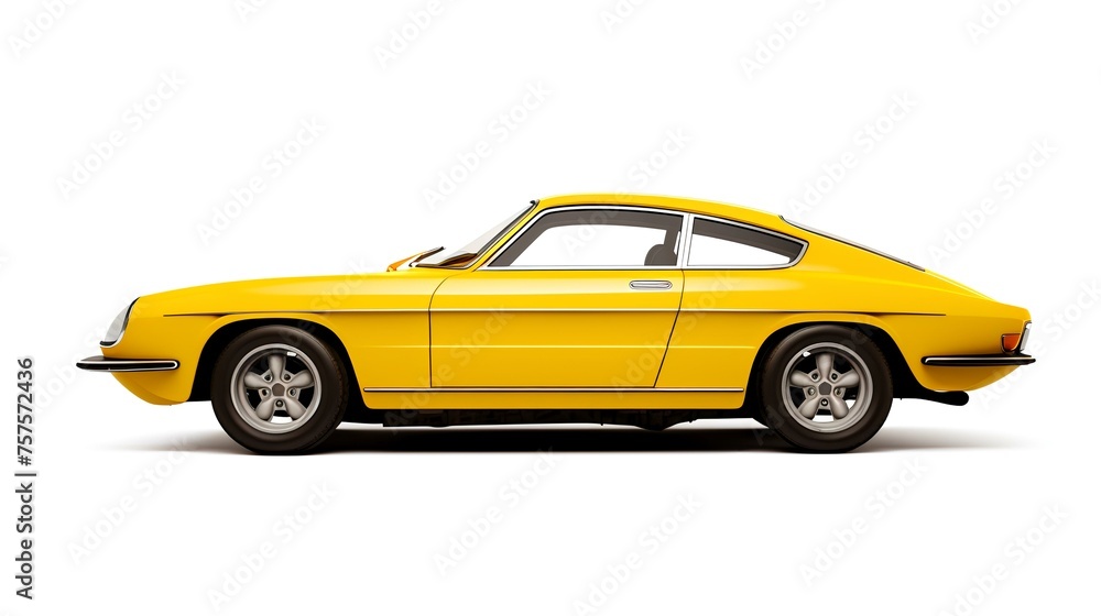 Elegant Yellow Car on White Background: Side View