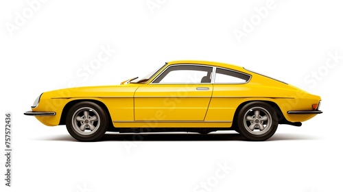 Elegant Yellow Car on White Background  Side View 