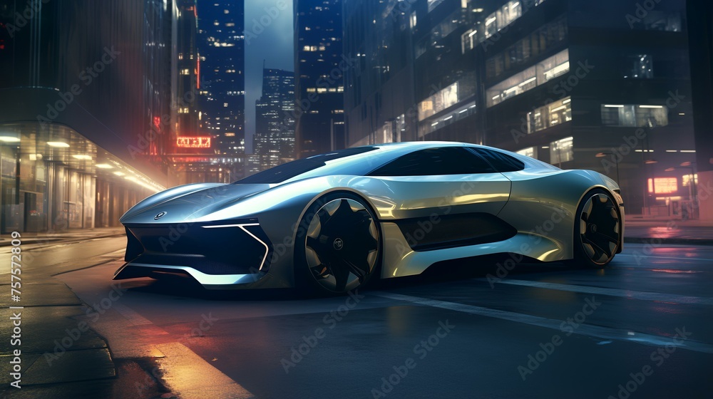 Futuristic Super Sports Concept Car on the Street