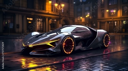 Futuristic Super Sports Concept Car on the Street photo