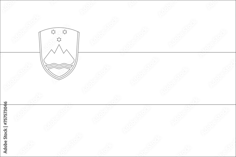 Slovenia flag - thin black vector outline wireframe isolated on white background. Ready for colouring. Slovenia flag - thin black vector outline wireframe isolated on white background. Ready for colouring.