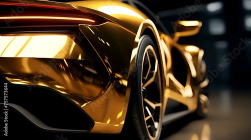 Close-Up of Luxury Modern Golden Sports Car: Generative Art
