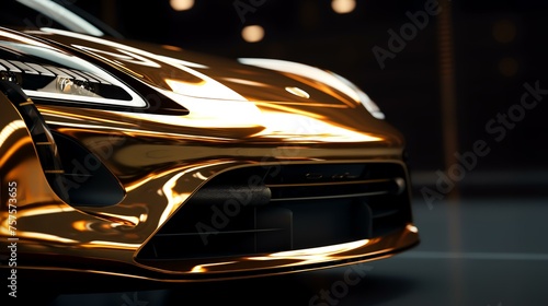 Close-Up of Luxury Modern Golden Sports Car  Generative Art