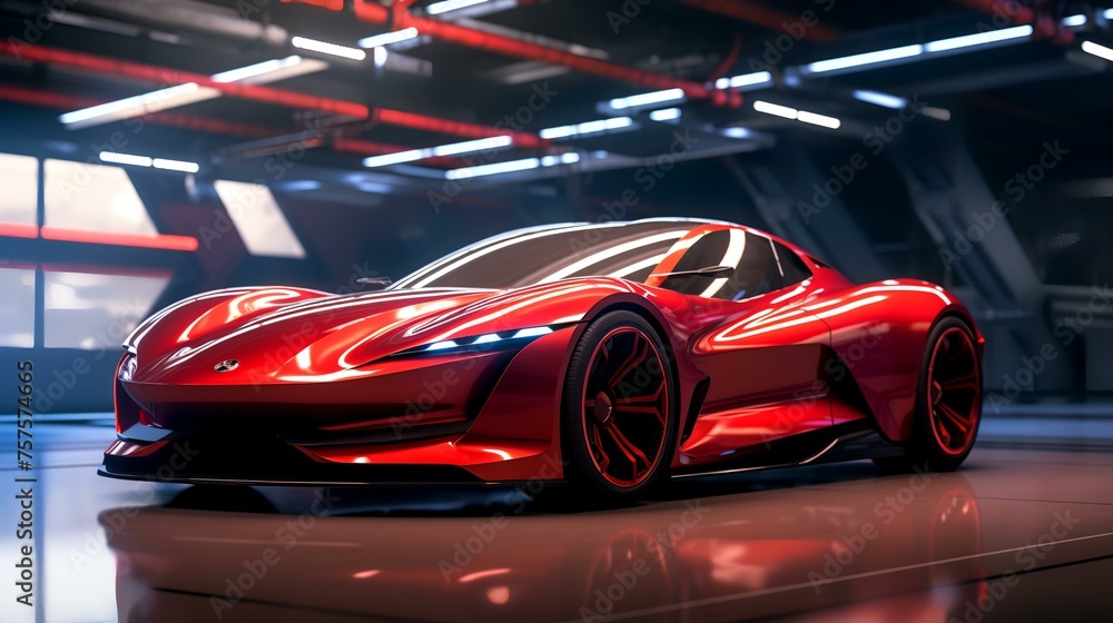 Red Fast Sports Car. Futuristic sports car concept.

