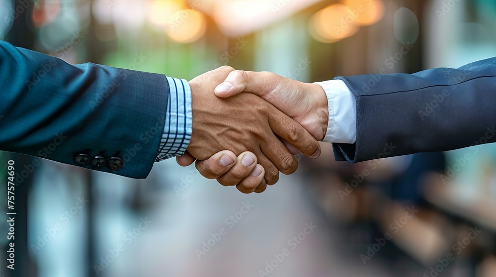Unification of Business Interests: Company Leaders Shaking Hands at Merger Announcement Unification of Business Interests: Company Leaders Shaking Hands at Merger Announcement