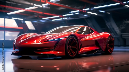 Red Fast Sports Car. Futuristic sports car concept.  