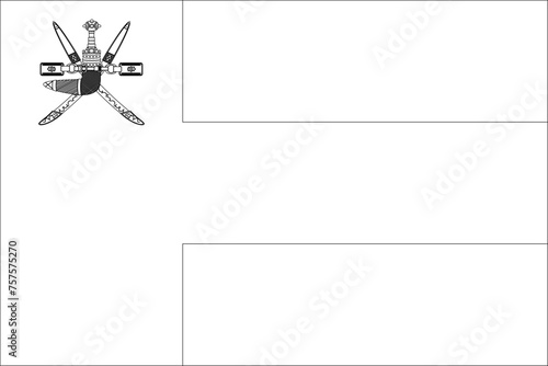 Oman flag - thin black vector outline wireframe isolated on white background. Ready for colouring.