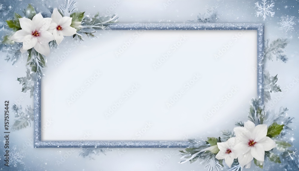 Pretty winter flowers with empty banner background 